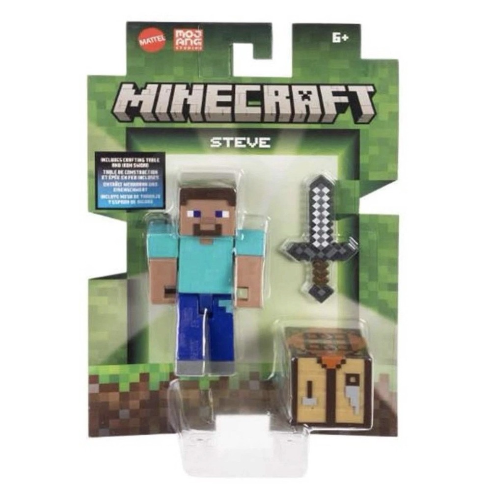 Mattel Minecraft Craft A Block Steve Figure with Iron Sword and Crafting Table